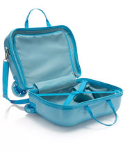 Load image into Gallery viewer, Interior view of the blue Paw Patrol suitcase. It features a zipper-closing panel divider, and adjustable straps.