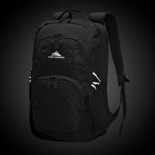 Load image into Gallery viewer, Angled front view of the black backpack.