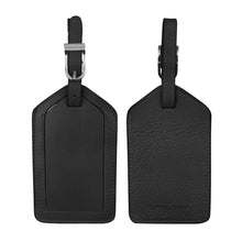 Load image into Gallery viewer, Front and back views of the black luggage tags.
