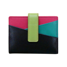 Load image into Gallery viewer, Front view of the black brite wallet with colorful geometric design.