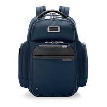 Load image into Gallery viewer, Briggs & Riley @Work Medium Cargo Backpack in Navy
Image of Front Panel View 
Dimensions: 17.5 x 15 x 8 in / 44.55 x 38.1 x 20.3 cm