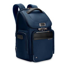 Load image into Gallery viewer, Briggs & Riley @Work Medium Widemouth Backpack in Navy
Image of Front Panel Angled View
Dimensions: 17 x 14.5 x 8 in / 43.2 x 36.8 x 20.3 cm