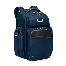 Load image into Gallery viewer, Briggs & Riley @Work Large Cargo Backpack in Navy
Image of Front Panel Angled View
Dimensions: 18.75 x 16 x 8.75 in / 47.6 x 40.6 x 22.2 cm
