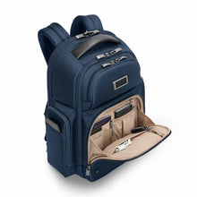 Load image into Gallery viewer, Briggs & Riley @Work Large Cargo Backpack in Navy
Image of Front Panel Pocket Organizer for Passport, Airline Ticket, Pen and Card Slots, Key and Cable Holders
Dimensions: 18.75 x 16 x 8.75 in / 47.6 x 40.6 x 22.2 cm