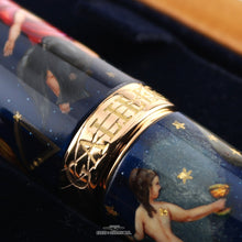 Load image into Gallery viewer, Close up to the gold cap ring engraved with decorations and the word GALILEO.
