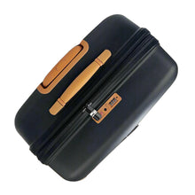 Load image into Gallery viewer, Top view of the 28-inch black suitcase. The lock is on the center, and it features a three-digit combination.