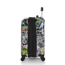 Load image into Gallery viewer, Side panel view of the Marvel Comics suitcase with the expandable feature unzipped