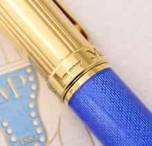 Load image into Gallery viewer, Close-up to the hallmarks on the cap ring. The 925 Stamp indicates the pen is made of Sterling Silver, and is gold-plated.