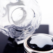 Load image into Gallery viewer, Close up to the hand-engraved signature and edition number on the ink pot.