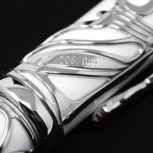 Load image into Gallery viewer, Close up to the engraved limited edition number on the pen's silver overlay, 208 of 888.