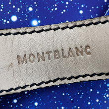 Load image into Gallery viewer, Close up to the inside of the leather strap of the watch. An embossing of the word MONTBLANC is featured.