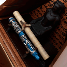 Load image into Gallery viewer, Montegrappa Limited Edition Luxor Blue Nile Silver Fountain Pen on Pen Holder