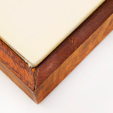 Load image into Gallery viewer, Close up to a corner of the presentation box. It shows a small crack on the wood.