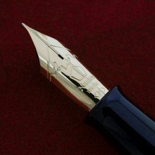 Load image into Gallery viewer, Close up to the fountain pen nib with engraved Mount Fuji, Namiki logo, 18K-750, <M>