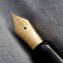 Load image into Gallery viewer, Close up to the fountain pen nib with engraved decorations and text, NAMIKI, 18K-750, 10, <M>