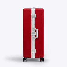 Load image into Gallery viewer, Side panel view of the red suitcase