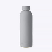 Load image into Gallery viewer, Silver colored water bottle on a white background.