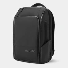 Load image into Gallery viewer, Angled front view of the black backpack.