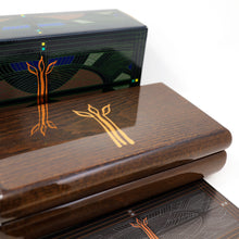 Load image into Gallery viewer, Close up to the top of the wooden presentation box.