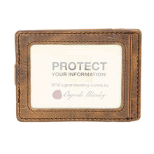 Load image into Gallery viewer, Front view of the leather card case's ID Window.