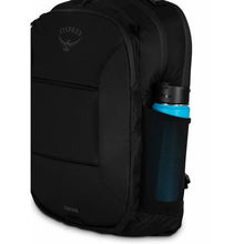 Load image into Gallery viewer, Angled close up, a blue water bottle is tucked in the side panel pocket.