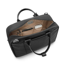 Load image into Gallery viewer, Briggs & Riley Rhapsody Multi-Pocket Cabin Bag shown in Black
Front Angled View, showing spacious main compartment with business organizer for pens, cards, passport, ticket, and charger.
Dimensions: 10.5 x 16.75 x 8.75 in / 26.7 x 42.5 x 22.2 cm