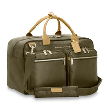 Load image into Gallery viewer, Briggs & Riley Rhapsody Multi-Pocket Cabin Bag shown in Olive
Front Angled View, shown with shoulder strap
Dimensions: 10.5 x 16.75 x 8.75 in / 26.7 x 42.5 x 22.2 cm