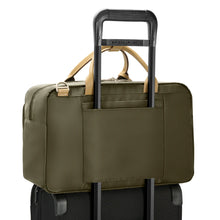 Load image into Gallery viewer, Briggs & Riley Rhapsody Multi-Pocket Cabin Bag shown in Olive
Back Panel View of Attachment Feature, allowing this Cabin Bag to ride along the telescoping handle of your carry-on trolley bag.
Dimensions: 10.5 x 16.75 x 8.75 in / 26.7 x 42.5 x 22.2 cm