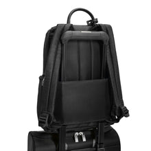 Load image into Gallery viewer, Briggs & Riley Rhapsody U-Zip Backpack in Black
Back Panel View of Backpack with attachment feature, allowing for this backpack to ride along the telescoping handles of your carry-on trolley bag.
Dimensions: 15 x 10 x 7 in / 38.1 x 25.4 x 17.8 cm