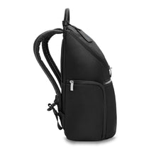 Load image into Gallery viewer, Briggs & Riley Rhapsody U-Zip Backpack in Black
Side Panel View of Backpack
Dimensions: 15 x 10 x 7 in / 38.1 x 25.4 x 17.8 cm