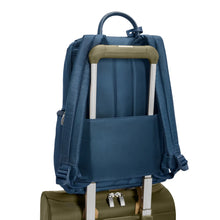 Load image into Gallery viewer, Briggs & Riley Rhapsody U-Zip Backpack in Navy
Back Panel View with Attachment Feature, which conveniently allows this backpack to ride along the telescoping handles of your carry-on trolley bag.
Dimensions: 15 x 10 x 7 in / 38.1 x 25.4 x 17.8 cm