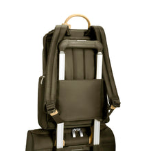 Load image into Gallery viewer, Briggs & Riley Rhapsody U-Zip Backpack in Olive
Back Panel View of Backpack with attachment feature, allowing this backpack to ride along the telescoping handle of your carry-on trolley bag
Dimensions: 15 x 10 x 7 in / 38.1 x 25.4 x 17.8 cm