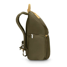 Load image into Gallery viewer, Briggs & Riley Rhapsody U-Zip Backpack in Olive
Side Panel View of Backpack
Dimensions: 15 x 10 x 7 in / 38.1 x 25.4 x 17.8 cm