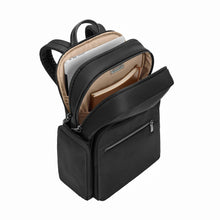 Load image into Gallery viewer, Briggs & Riley Rhapsody Medium Backpack - Shown in Black
Side view image showing two main compartments. Back panel offers protection for your laptop. Main compartment accommodates a tablet and other business essentials.
Dimensions: 16 x 13.5 x 6 in / 40.6 x 34.3 x 15.2 cm
