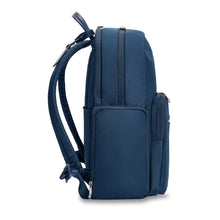 Load image into Gallery viewer, Briggs & Riley Rhapsody Medium Backpack - Shown in Navy
Side Panel View of Backpack
Dimensions: 16 x 13.5 x 6 in / 40.6 x 34.3 x 15.2 cm
