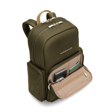 Load image into Gallery viewer, Briggs & Riley Rhapsody Medium Backpack - Shown in Olive
Front Panel Angled View with Front Zip Organizer Pocket shown open. This pocket is ideal for quick access to passport, airline ticket, charger cables, smart phone, etc.
Dimensions: 16 x 13.5 x 6 in / 40.6 x 34.3 x 15.2 cm