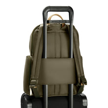 Load image into Gallery viewer, Briggs & Riley Rhapsody Medium Backpack - Shown in Olive
Image of Back Panel Attachment Feature which allows this backpack to ride along the telescoping handles of your carry-on trolley bag
Dimensions: 16 x 13.5 x 6 in / 40.6 x 34.3 x 15.2 cm