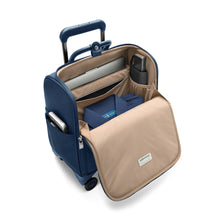 Load image into Gallery viewer, Briggs & Riley Rhapsody Wheeled Cabin Bag - Shown in Navy
Image of Angled Front View. Spacious main compartment with protected area for laptop and tablet. Also features packing space for overnight essentials
Dimensions: 16 x 14 x 8.5 in / 40.6 x 35.6 x 21.6 cm (includes wheels and handle)