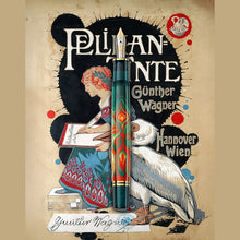 Load image into Gallery viewer, Decorative poster with a pen, woman, text, and a pelican.