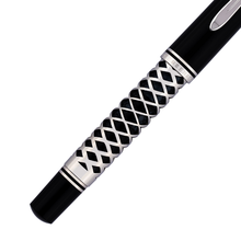 Load image into Gallery viewer, Pen with black and silver design on a white background