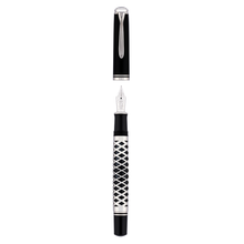 Load image into Gallery viewer, Fountain pen with black and silver design on a white background