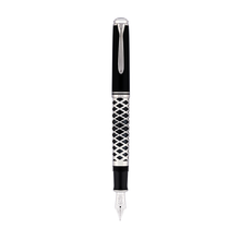 Load image into Gallery viewer, Black and silver fountain pen on a white background