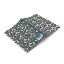 Load image into Gallery viewer, The notebook opened at the middle and facing down, showing the front and back covers.