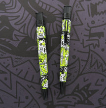 Load image into Gallery viewer, Front and back views of the Nocturnal Green, black and white pen.