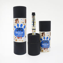 Load image into Gallery viewer, The Dog Rescue fountain Pen arranged with the matching gift tube packaging.
