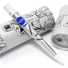 Load image into Gallery viewer, Side view of the Mercury 7 leaning on the gift tubes. The NASA logo is visible to the side.