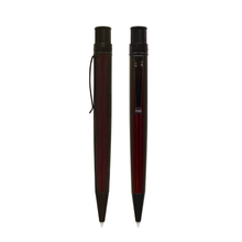Load image into Gallery viewer, Front and side view of the Retro 51 Tornado™ Stealth Lacquers in Black Cherry. The barrel is a dark glossy cherry red with black trims.