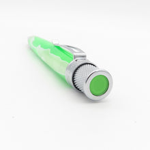 Load image into Gallery viewer, A close-up of the green top disc of the pen, featuring chrome accents on a white background.