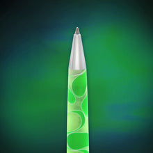 Load image into Gallery viewer, A close up of the tip of the green and white pen, centered against a dark green and lighter green gradient background.