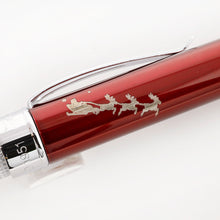 Load image into Gallery viewer, Retro 51 Red Classic Lacquer pen with chrome accents with a Santa Claus &  Reindeer engraving on a light background.